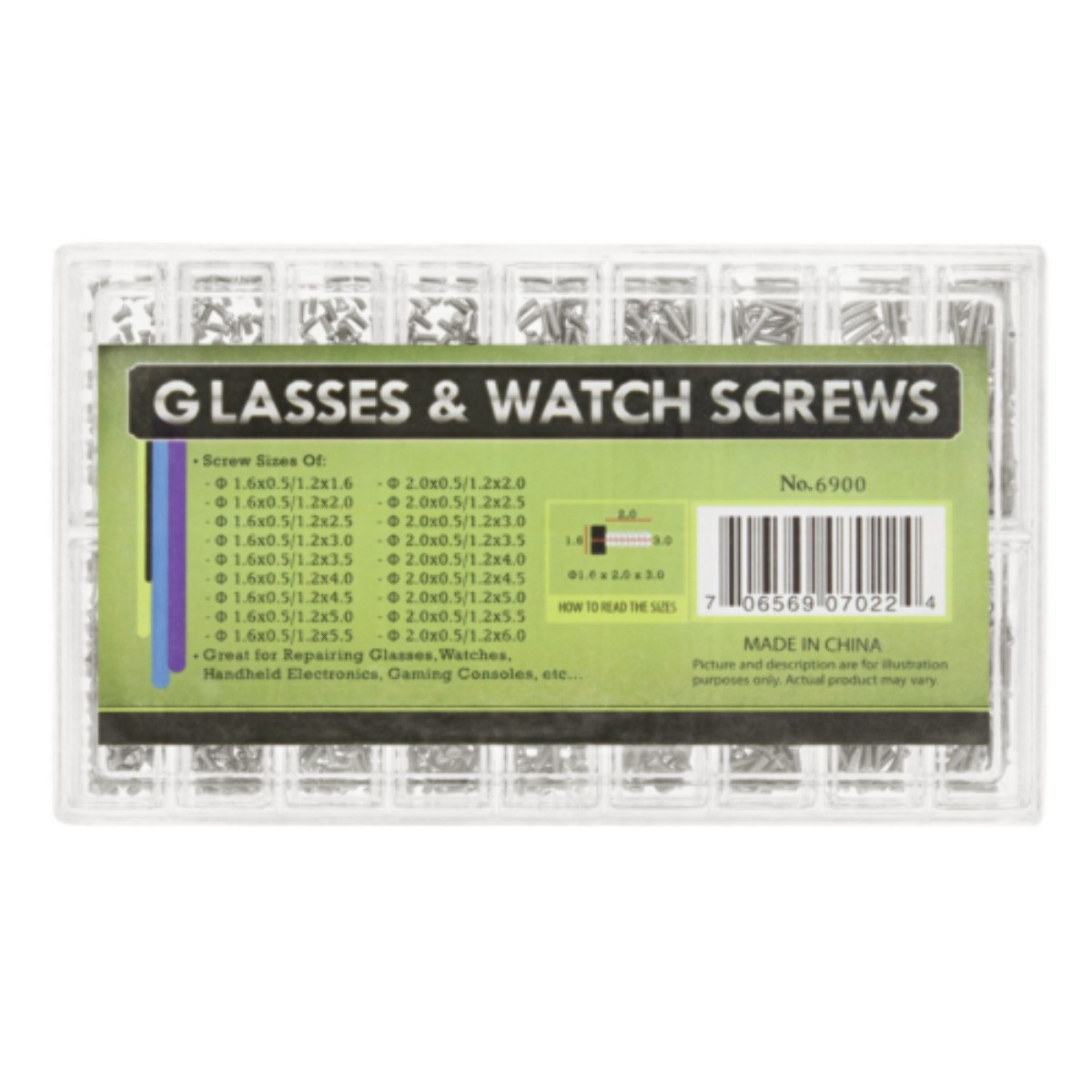 900 ASSORTED MICRO WATCH SCREW FOR WATCHES AND EYE GLASS STAINLESS STEEL