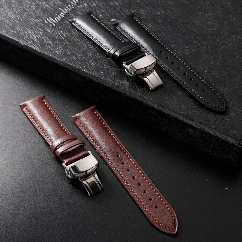 12mm-24mm Leather Watch Band Bracelet Strap Replacement Deployment Clasp Buckle