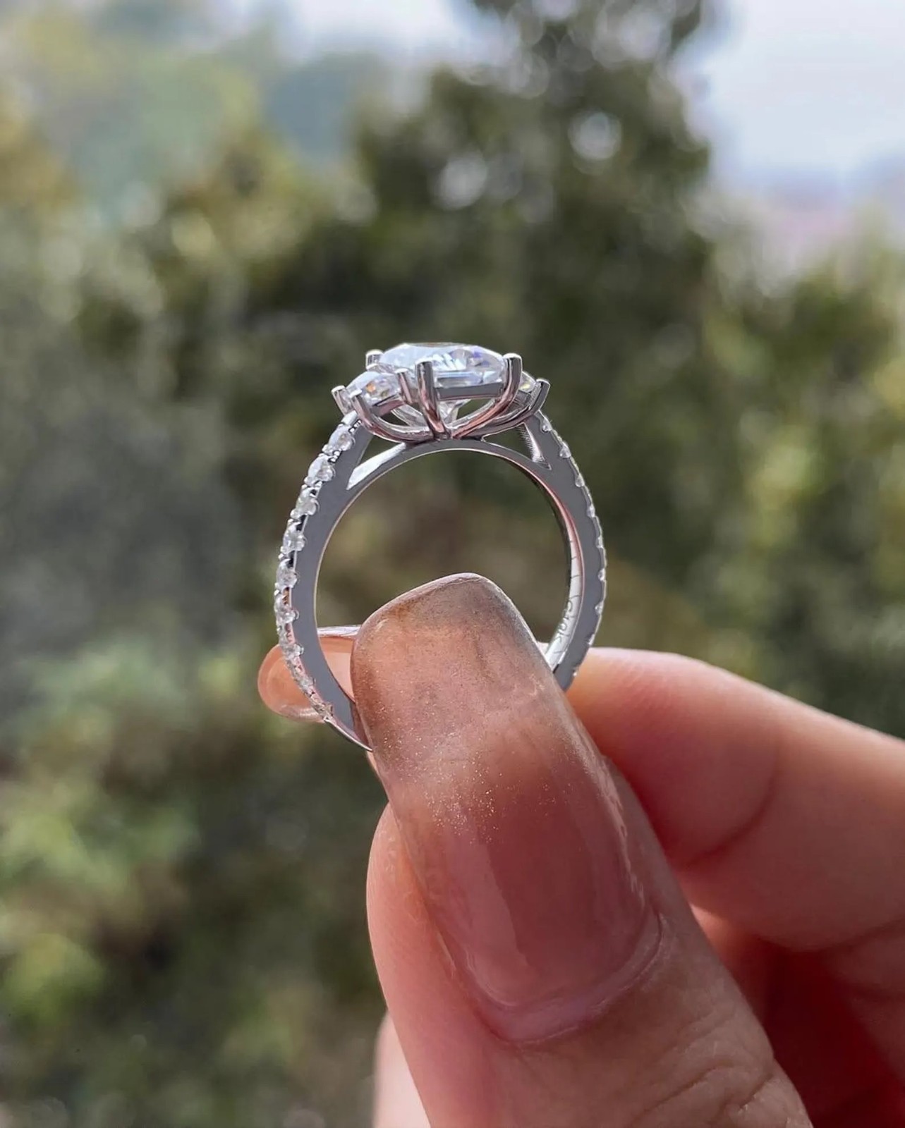 2 CT Radiant Cut Moissanite Trilogy Engagement Ring, 925 Silver Anniversary Ring