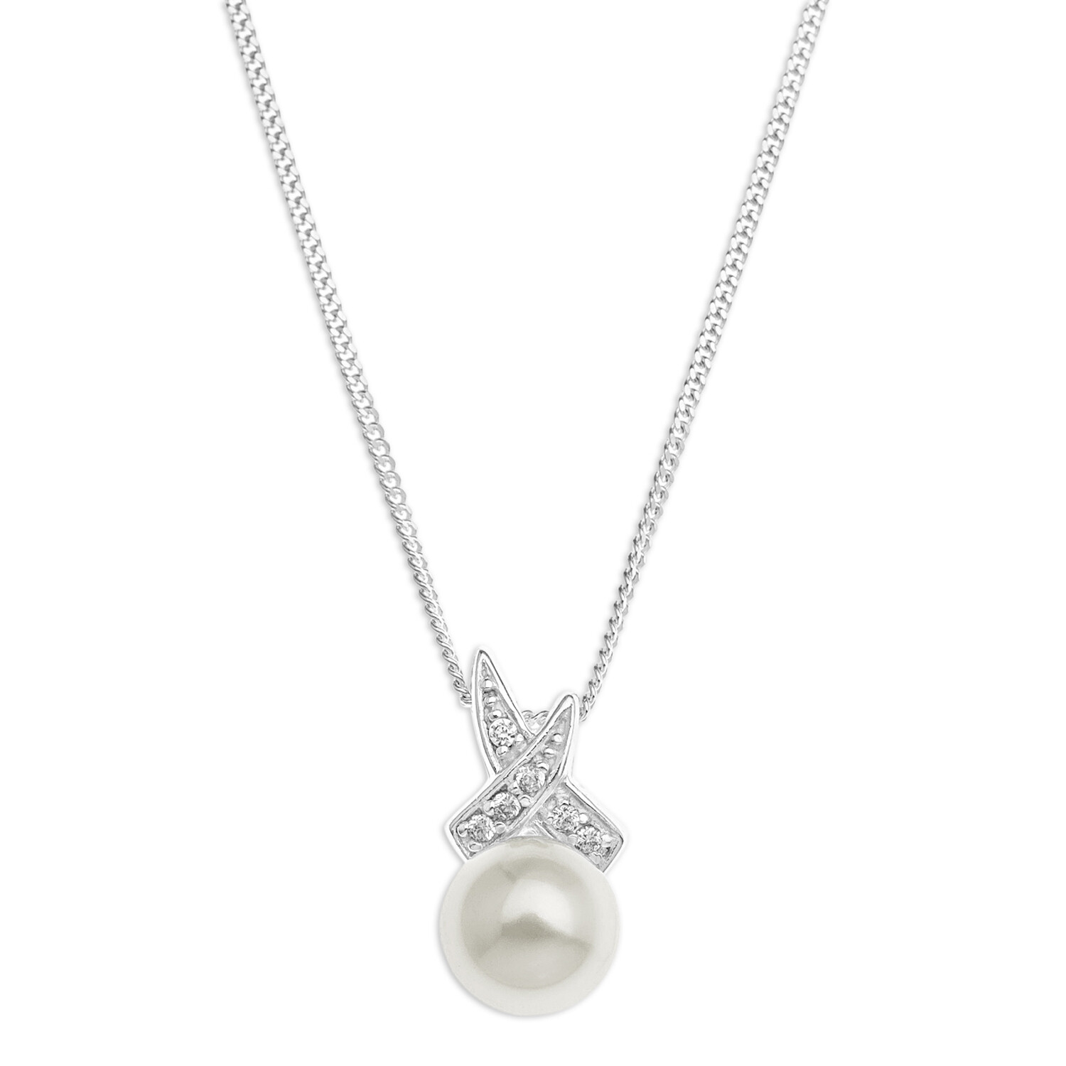 Fresh water Pearl 925 Sterling Silver Pendent female Necklace CZ Italian Chain