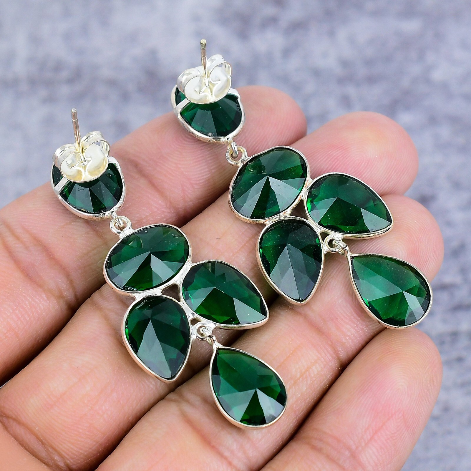 Chrome Diopside Gemstone Jewelry 925 Sterling Silver Handmade Earring For Her