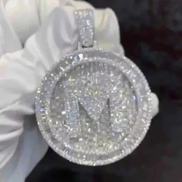 3.30Ct Baguette Cut Real Moissanite Customize Letter Pendant 925 Sterling Silver