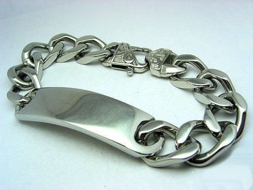 STAINLESS STEEL ENGRAVABLE ID MENS CUBAN CURB LINK BRACELET 72g