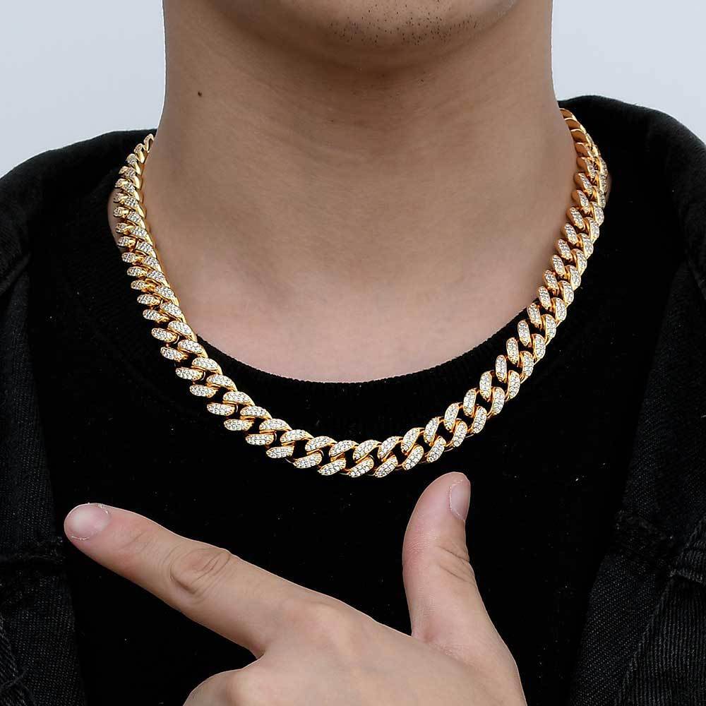 12MM Gold Plated Iced CZ Out Cuban Chain Set Classic Cuban Link Chain/Necklace