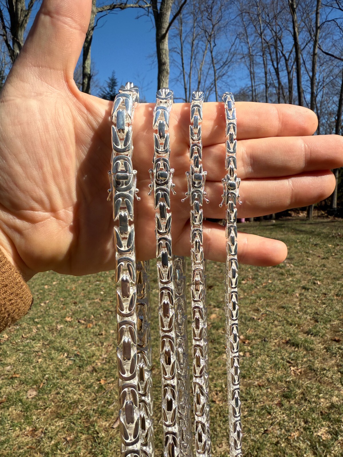 Real Solid 925 Silver Handmade Byzantine Chain Mens Necklace 5mm-10mm Box Clasp