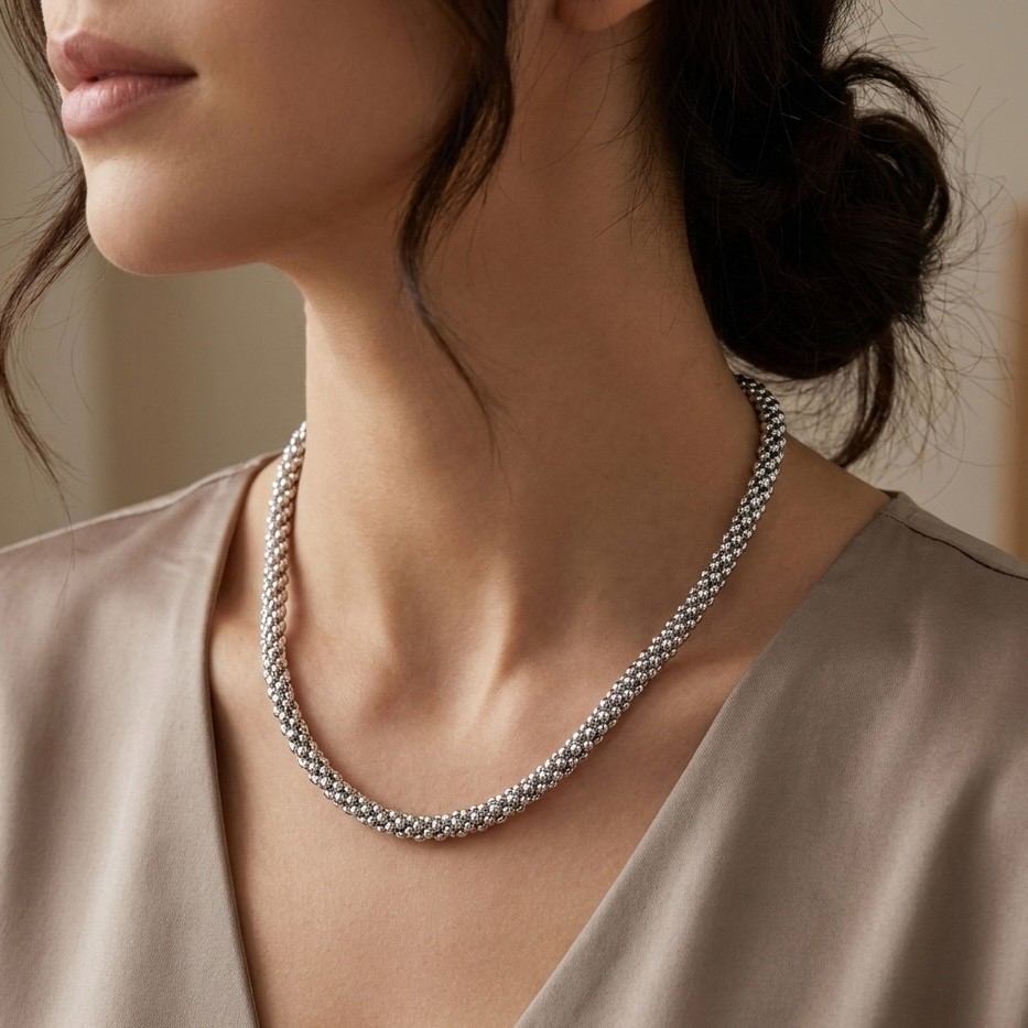 Bold Round Popcorn Coreana Chain Necklace Stainless Steel QVC