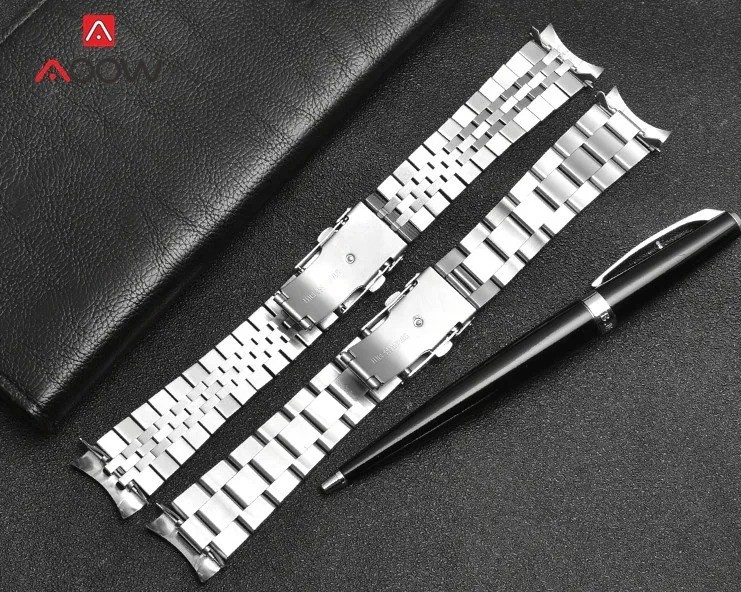 Curved End Metal Stainless Steel Oyster Style Replacement Watch Band