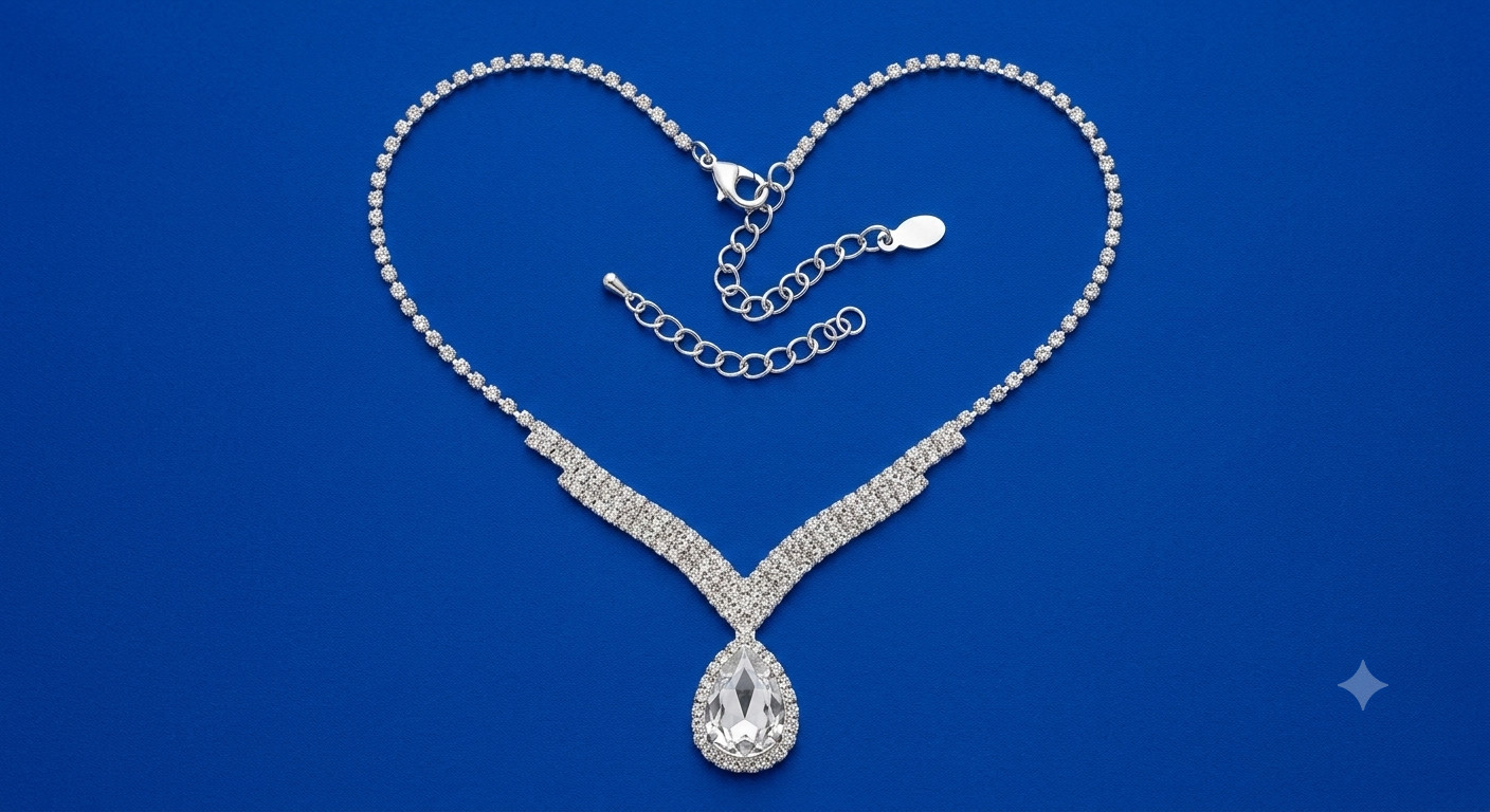 Elegant Crystal V-Shape Necklace with Teardrop Pendant – Bridal Jewelry Statemen