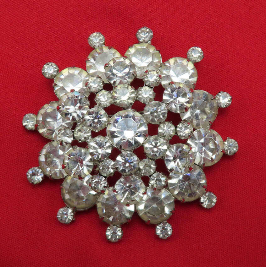 Juliana Rhinestone Vintage Brooch Pin Clear Faceted Crystal 2.5 inch Dome 147h