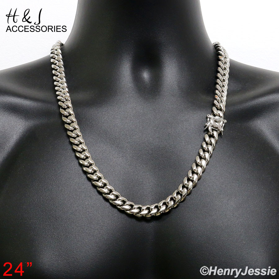 18-40″MEN 316L Stainless Steel 12mm Silver Miami Cuban Curb Chain Necklace*SN154