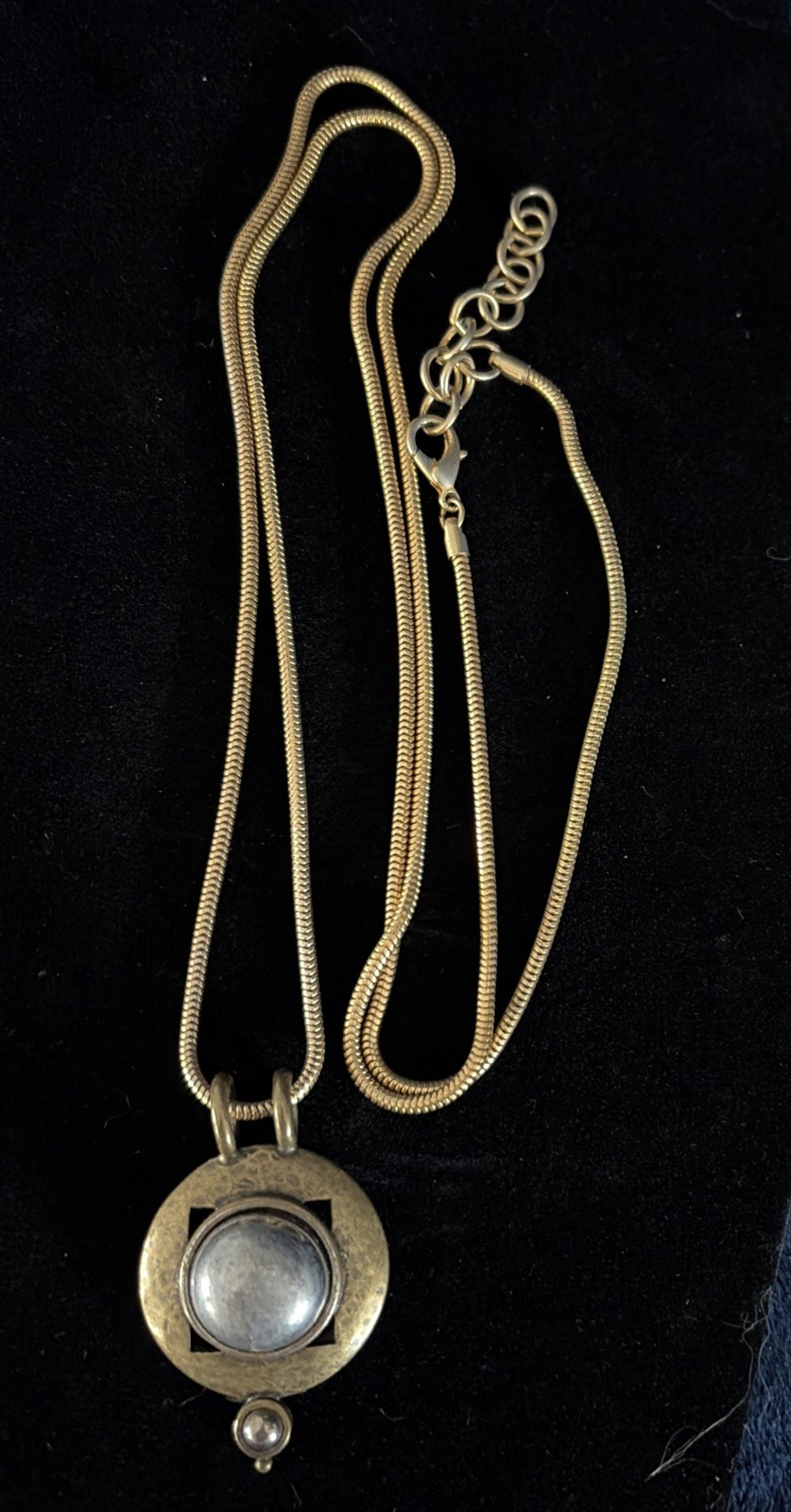 Vtg Distress Look Gold Tone & Grey Metal 24 ” Chain Pendant Necklace No Brand