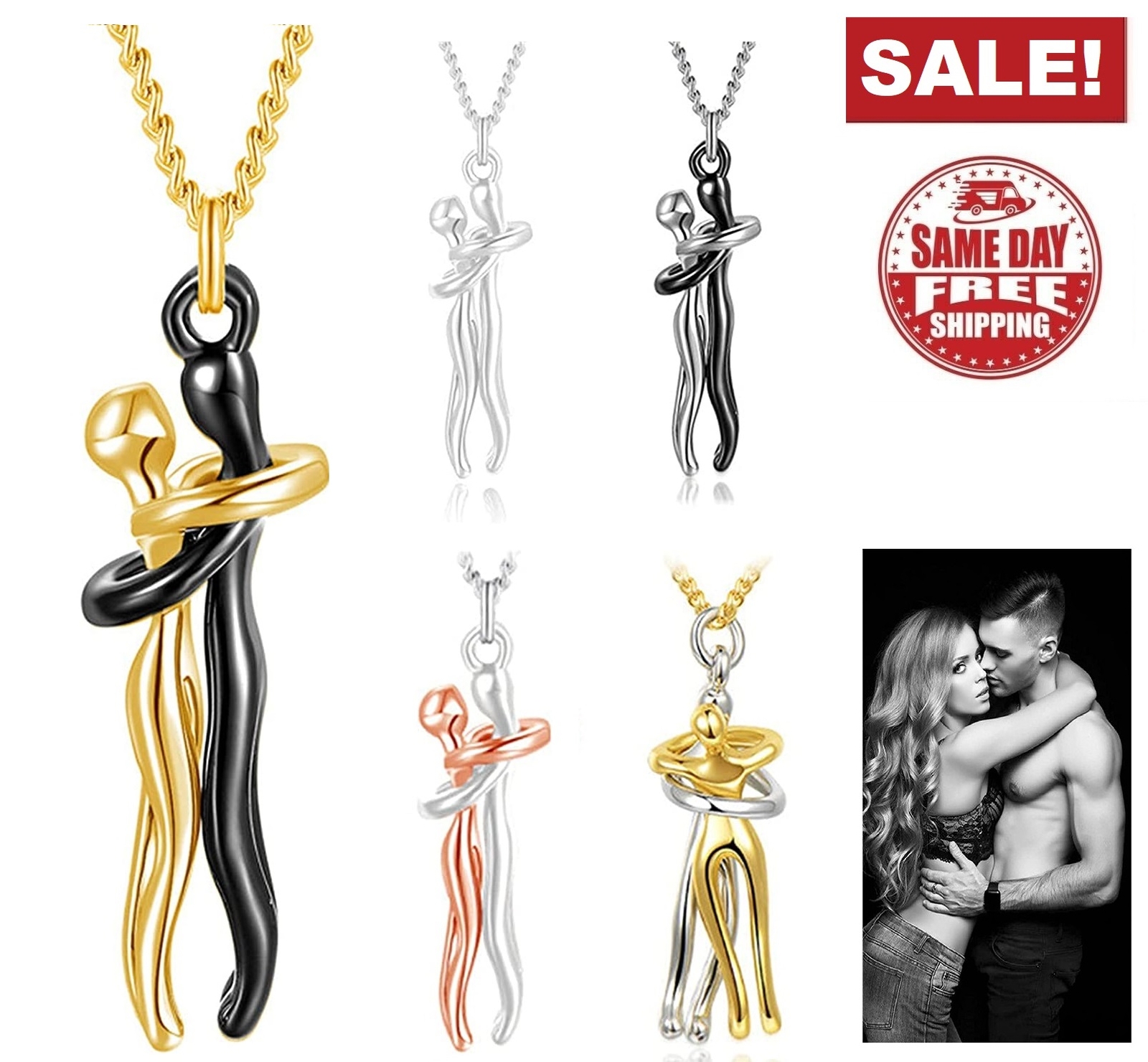 Couple Hugging Pendant Necklace Lovers Together Forever Metal Plating Love Style