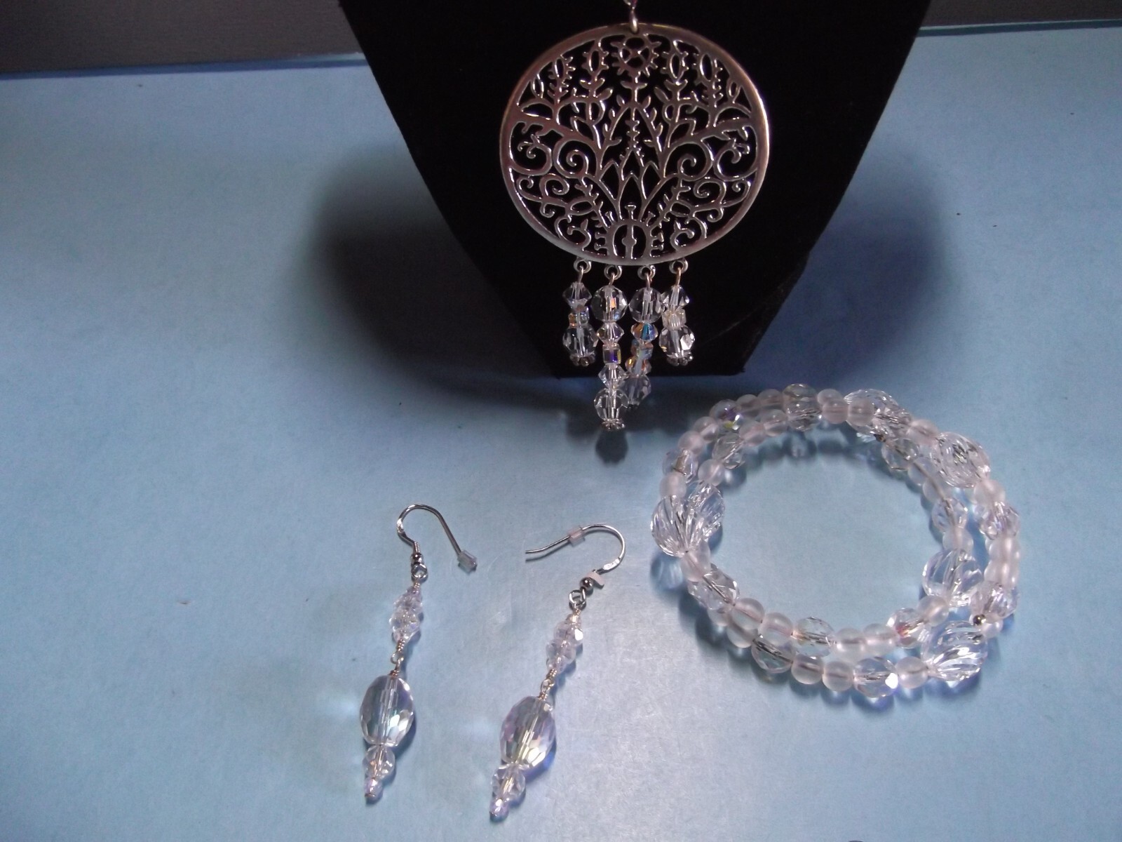 Jewelry Jill MacKay Sterling Plated 9″in Necklace/Glass Beaded Bracelet/Earring