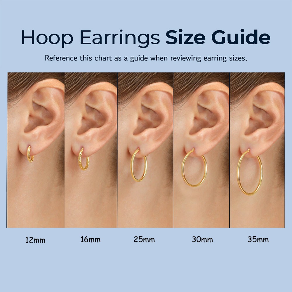 14K Real Solid Yellow Gold Shiny Polished Round Creole Hoop Earrings All Sizes