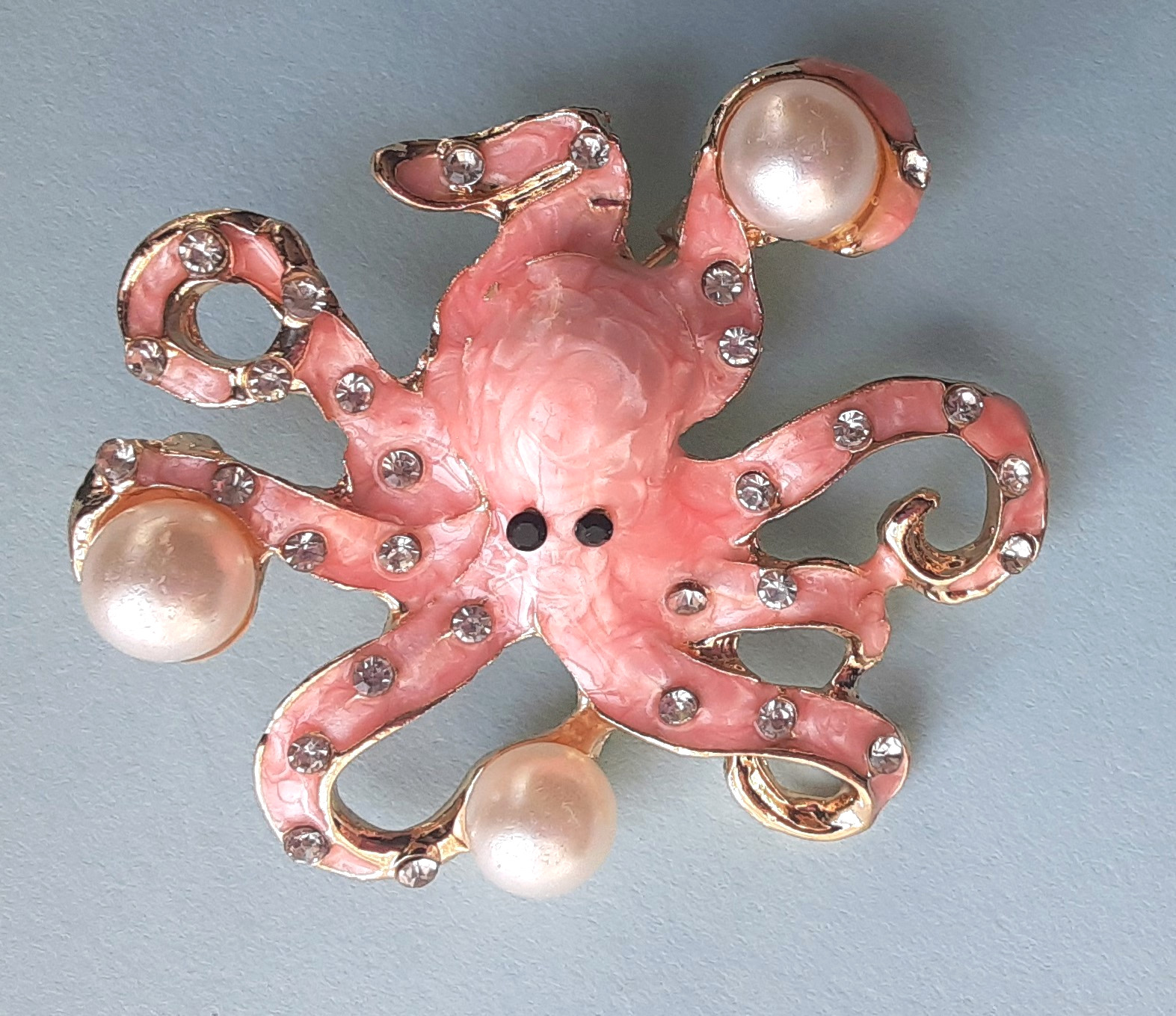 PINK OCTOPUS BROOCH with Glass Pearl GIFT BOX GOLD TONE #BR40