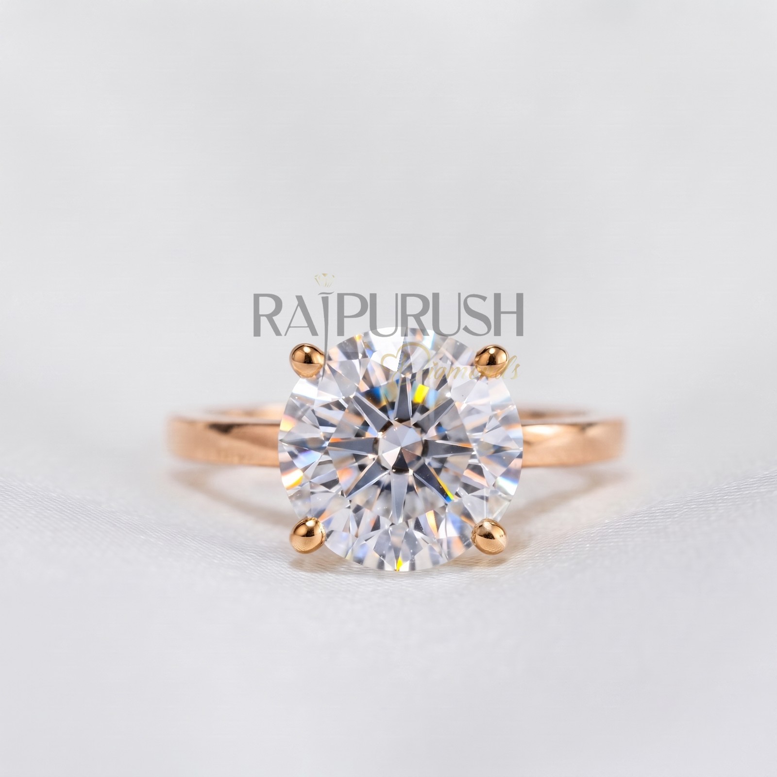 Round Cut Moissanite Hidden Halo Engagement Ring 925 Sterling Silver Bridal Band