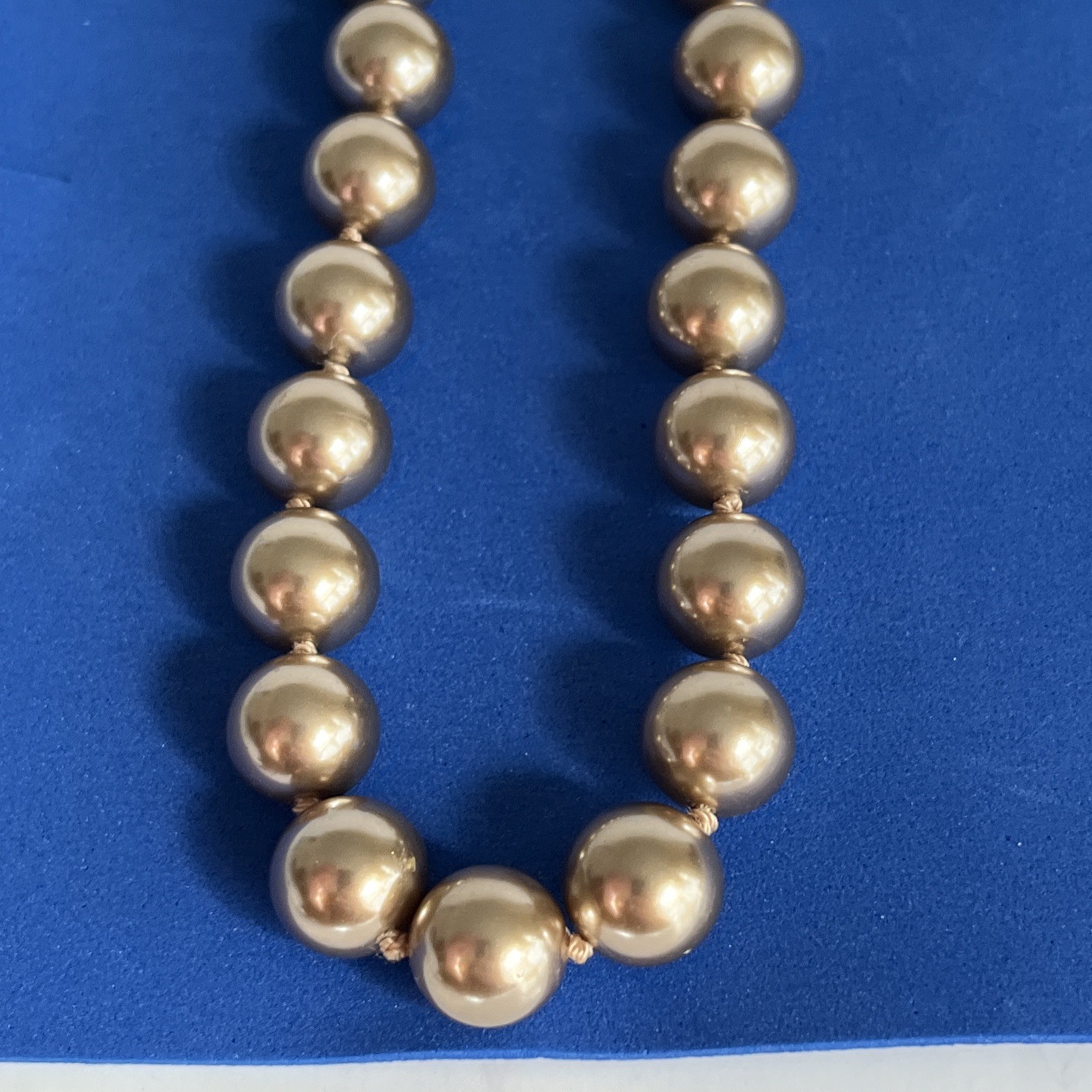 Vintage Light Chocolate 18” Glass Faux Pearls RMN Signed Good Condition