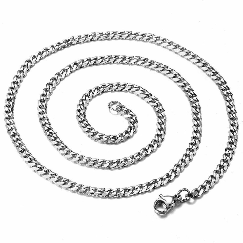 3/5/7mm Silver Tone Curb Cuban Link Chain Necklace Stainless Steel For Men Women
