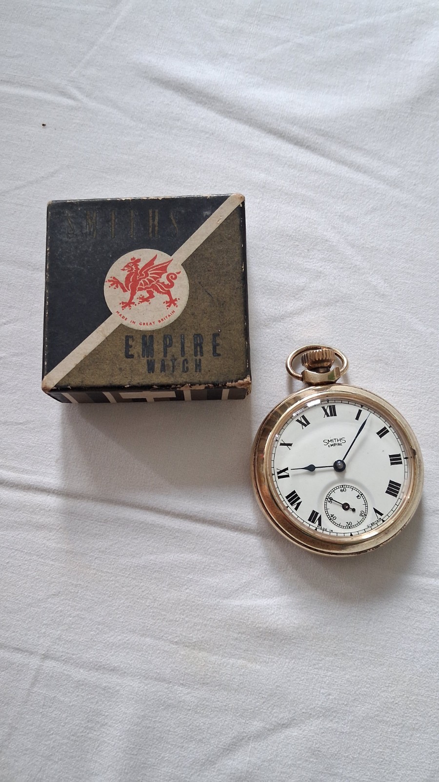 VERY GOOD SERVICED 1961′ SMITHS EMPIRE GT BRITAIN’, POCKET WATCH + BOX