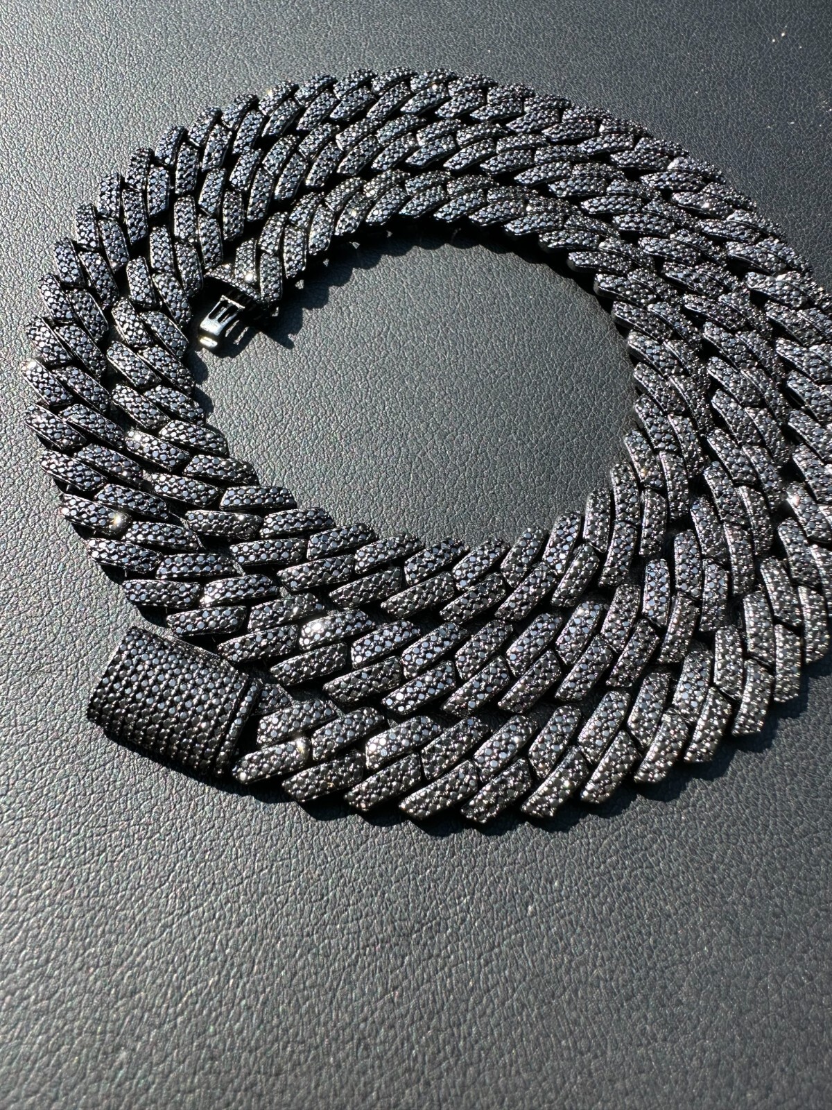 BLACK MOISSANITE 8mm Real Miami Cuban Link Prong Chain Iced 925 Silver Necklace