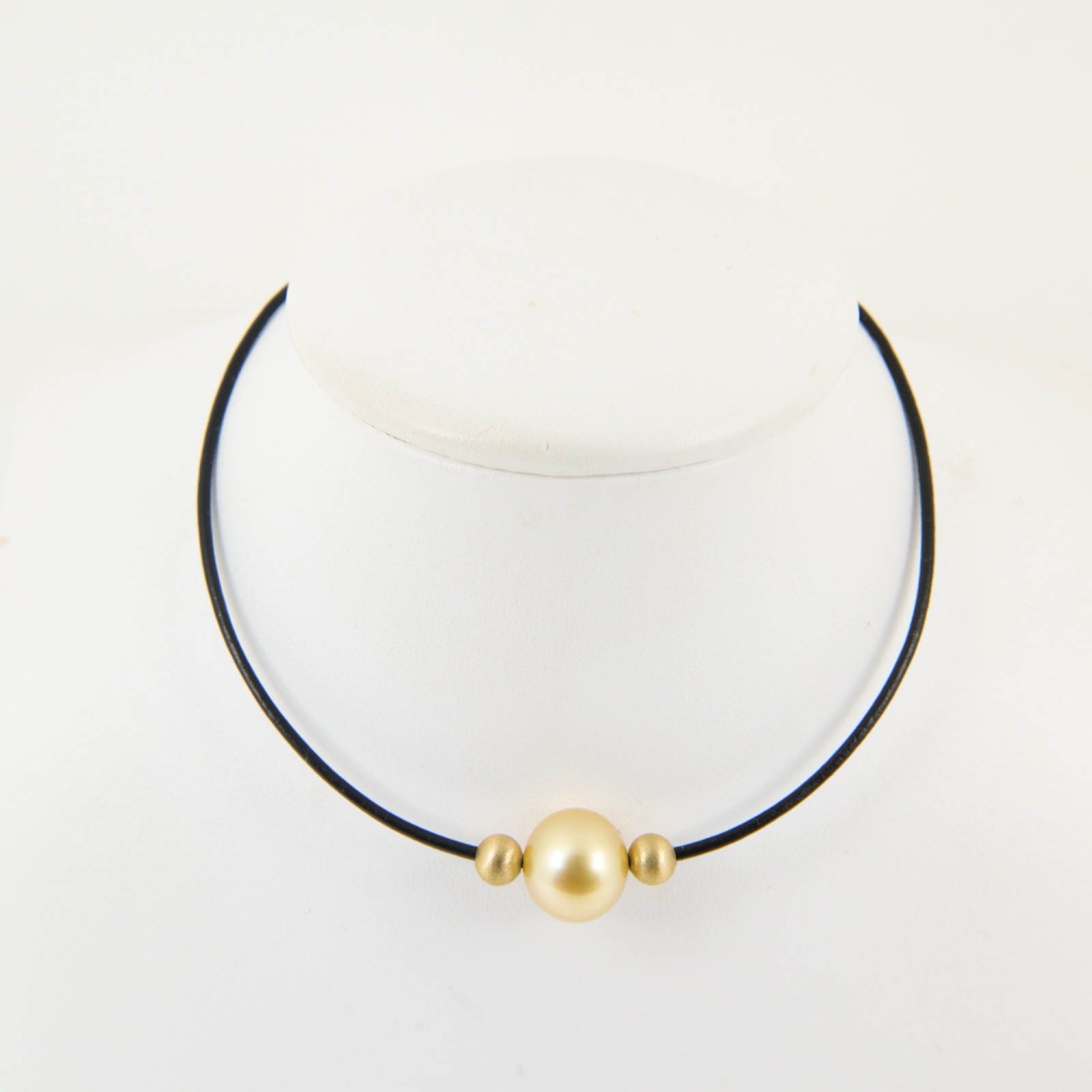 13.3mm Genuine Golden South Sea Pearl Leather Necklace, Solid 14K Gold #105LN