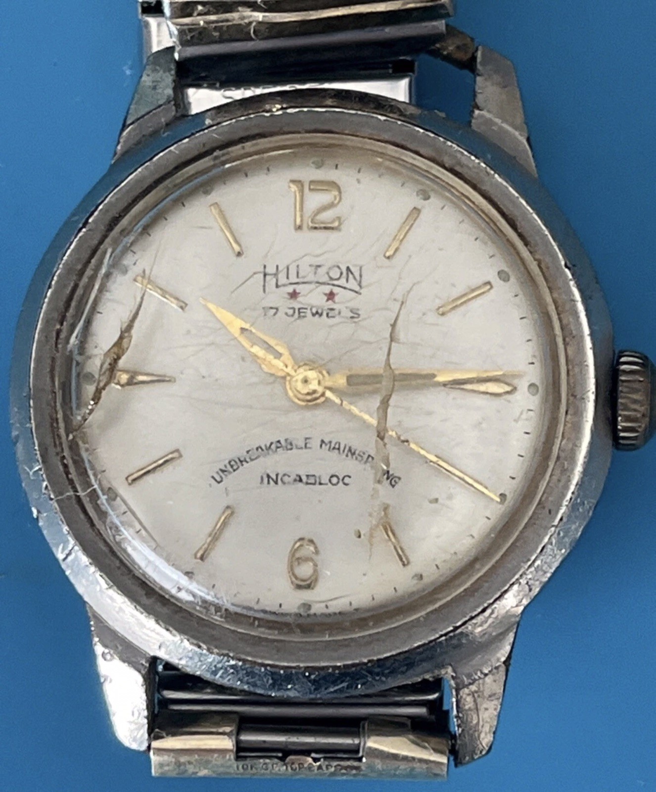 Vintage Hilton 17 Jewels Incabloc Watch Not Running W/ 10k GF Top Band