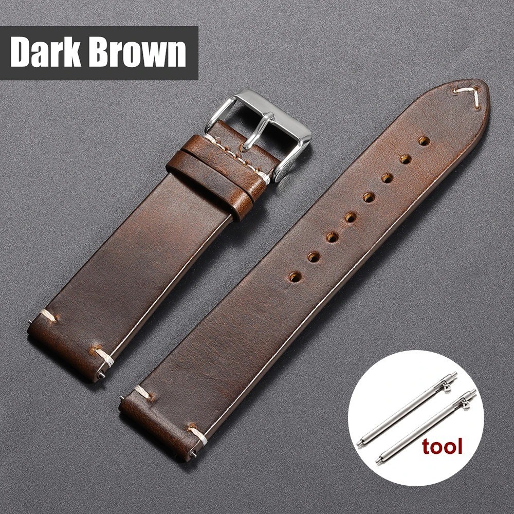 Vintage Oil Waxed Cowhide Watch Strap Quick Release genuine Leather band 18-24mm