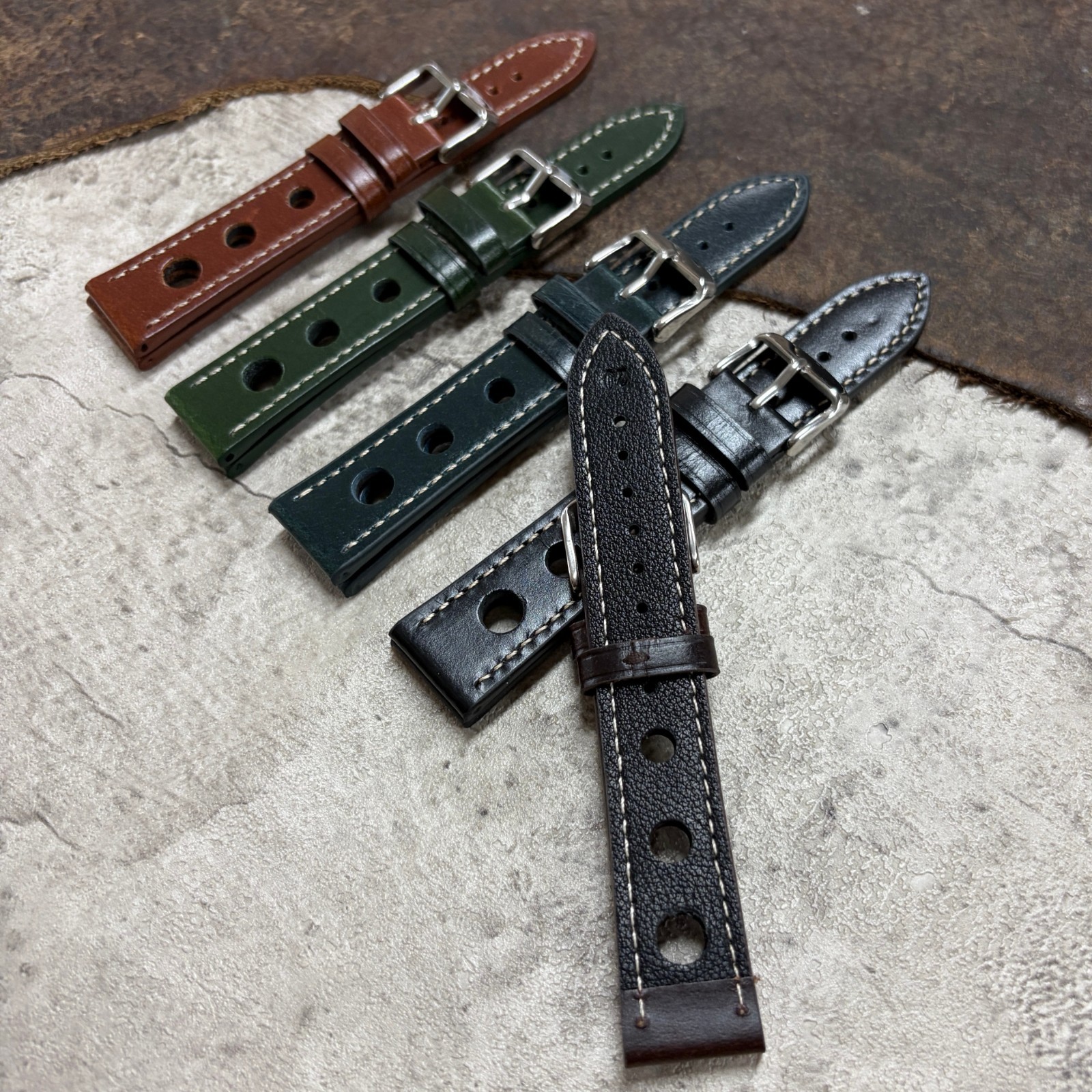 Size 20/22mm Racing Sport Rally Genuine Cow Leather Watch Strap/Band
