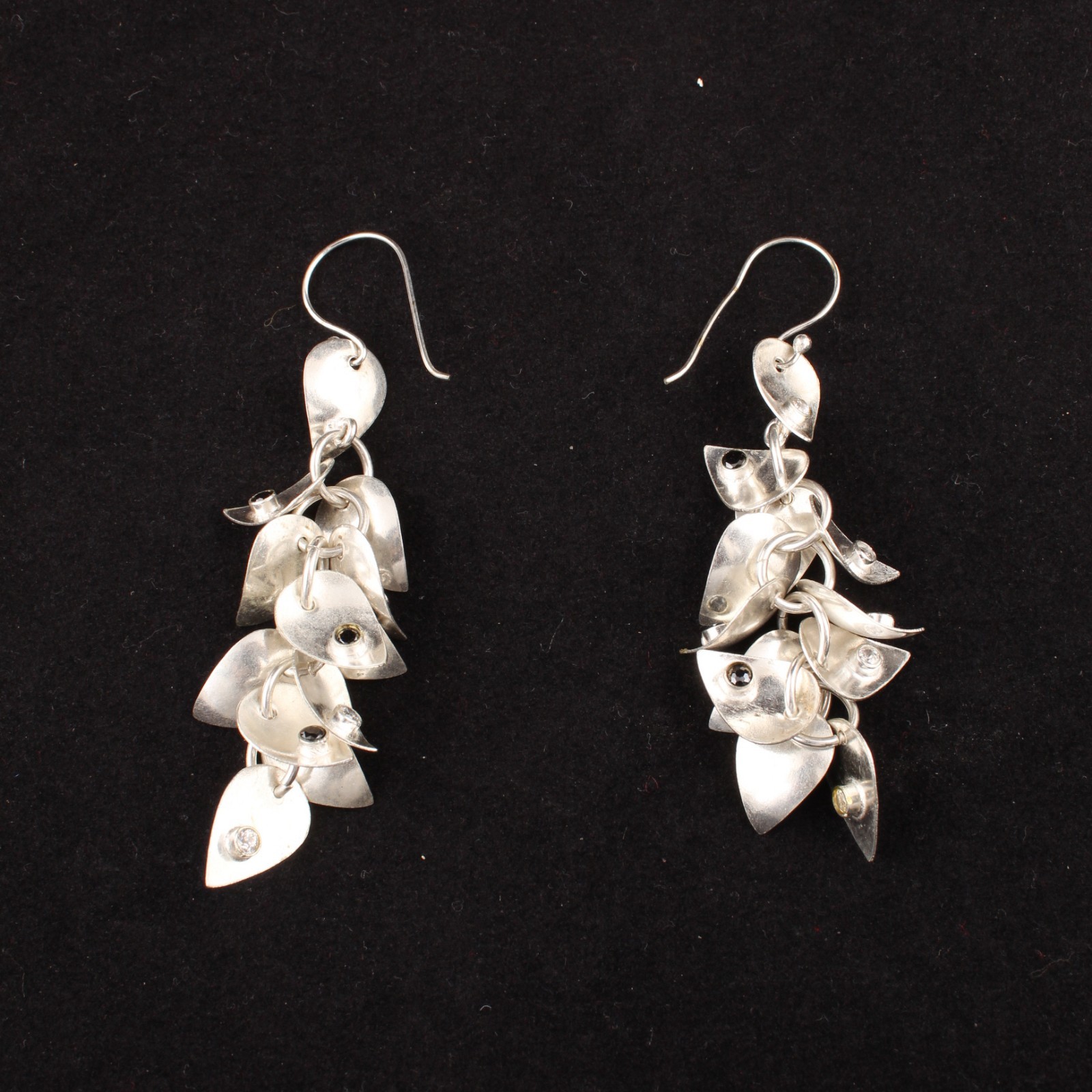 Silver Plated Cascading Leaf Cluster Dangle Earrings