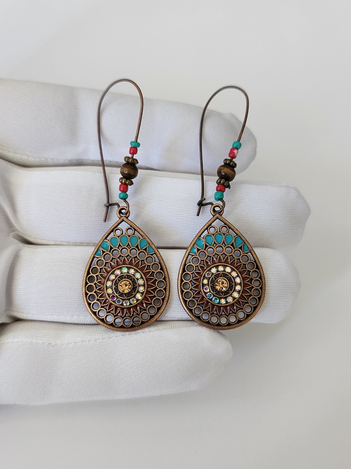 Fashion Vintage Boho Style Enameled Dangle Drop Earrings With Stone For Women