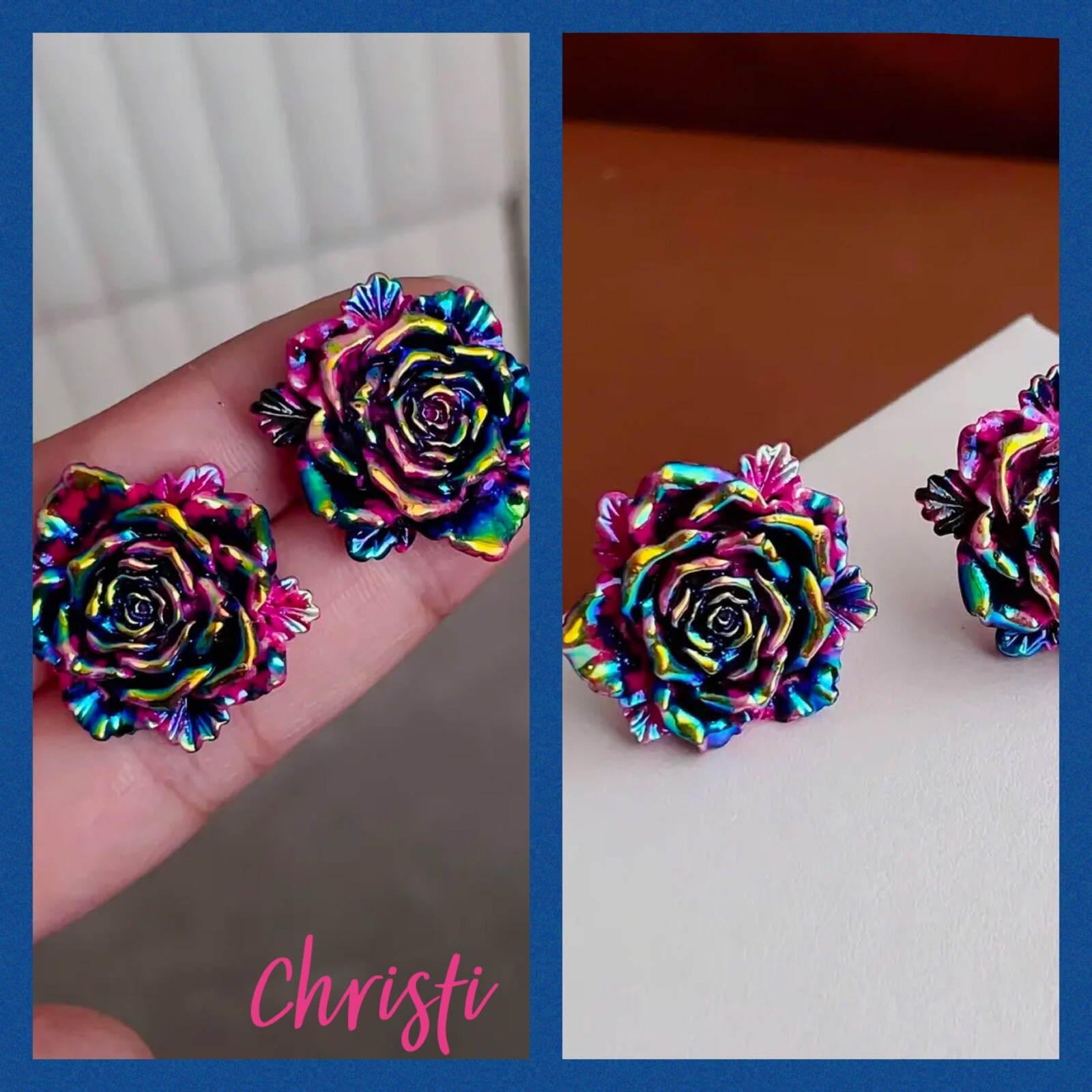 Beautiful Resin Multi Rose Colored Earrings Great For Everyday Wear Brand New