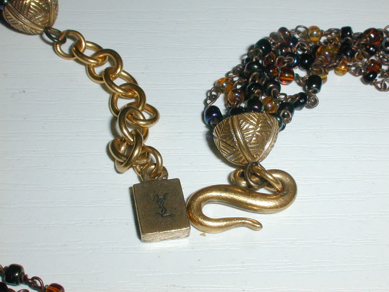 VINTAGE YSL- YVES SAINT LAURENT GOLD TONED NECKLACE W/ PEARLS & CLIPON EARRINGS!