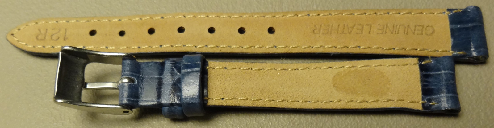 New 12mm Regular Womens Genuine Leather Blue Crocodile Grain Watch Band
