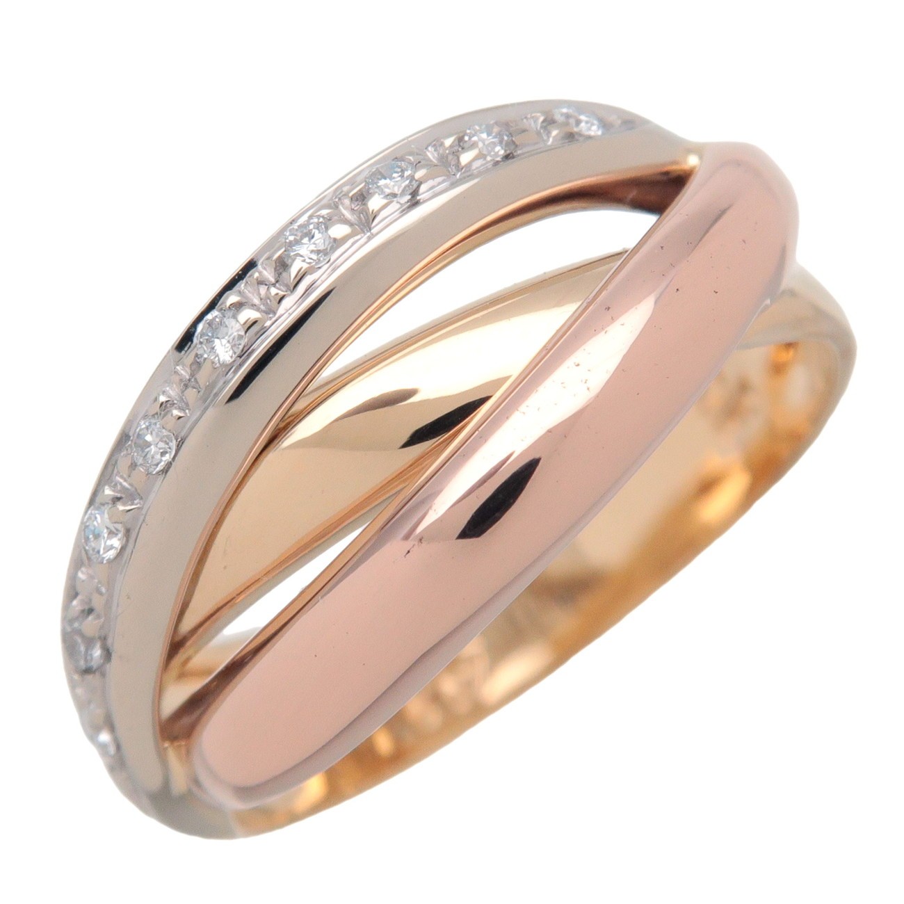 Ponte Vecchio Diamond Ring 750YG/PG/WG Yellow Rose White Gold US5 Auth Used F/S