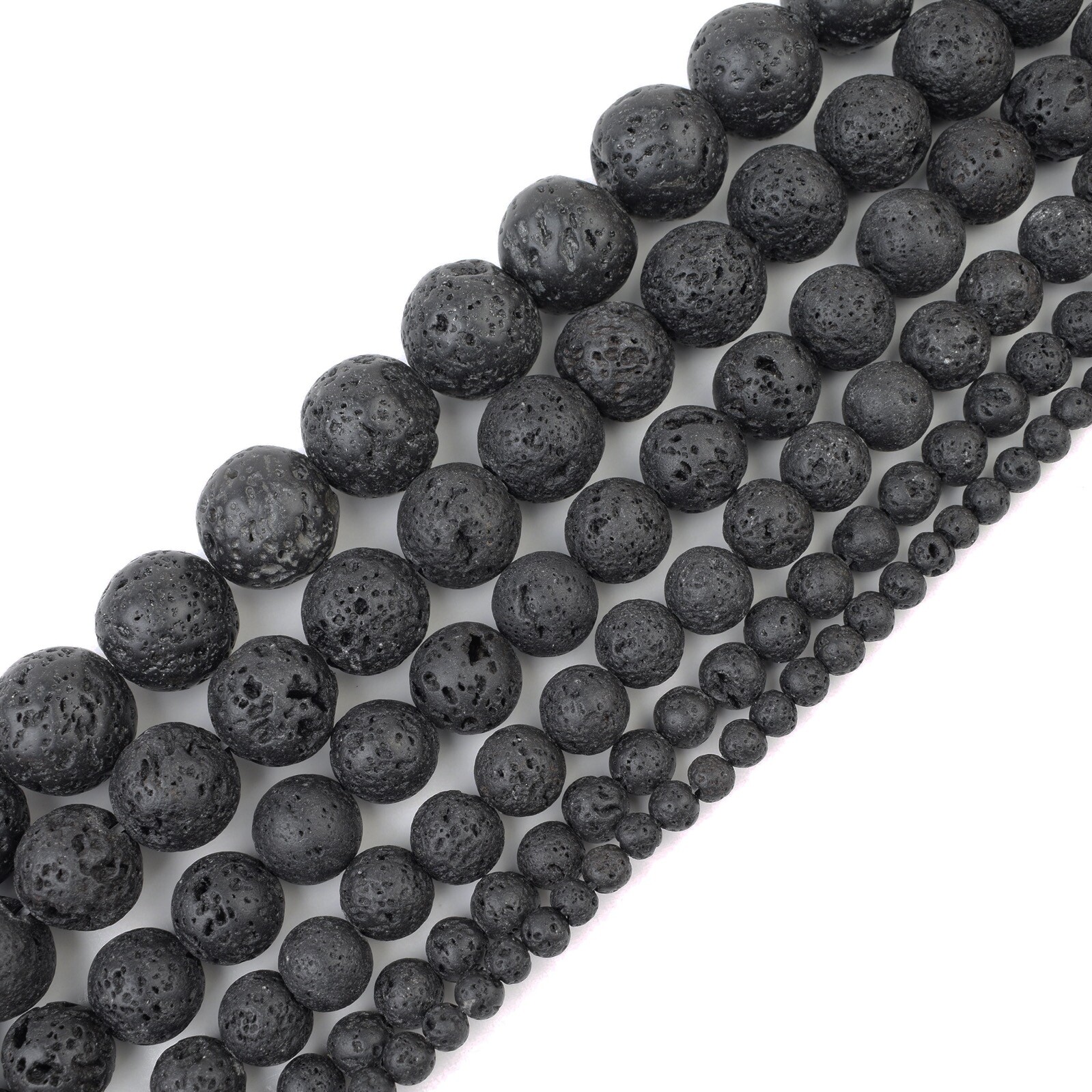 Natural Black Lava Beads Strand Round Rock Jewelry Making 4mm 6mm 8mm 10mm 12mm 