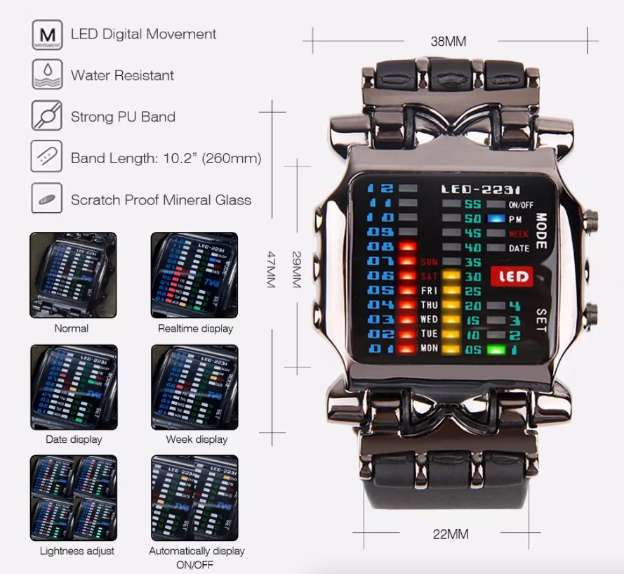 Luxury Men’s Watch LED Sports Date Digital Bracelet Waterproof Quartz Wristwatch
