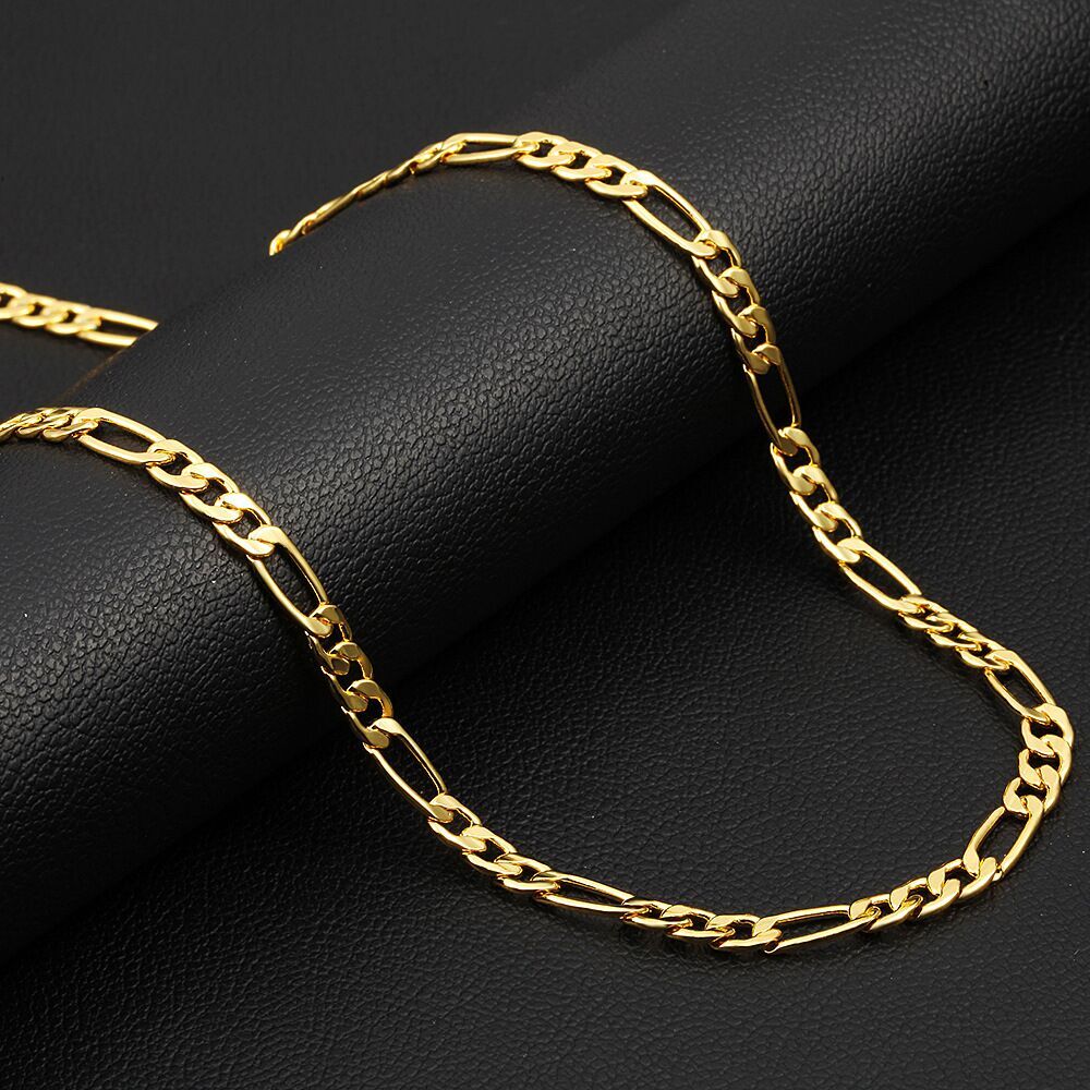Fine Jewelry 4 mm Fashion 18k Gold Plating Figaro Chain Necklace 20 inch/24 inch