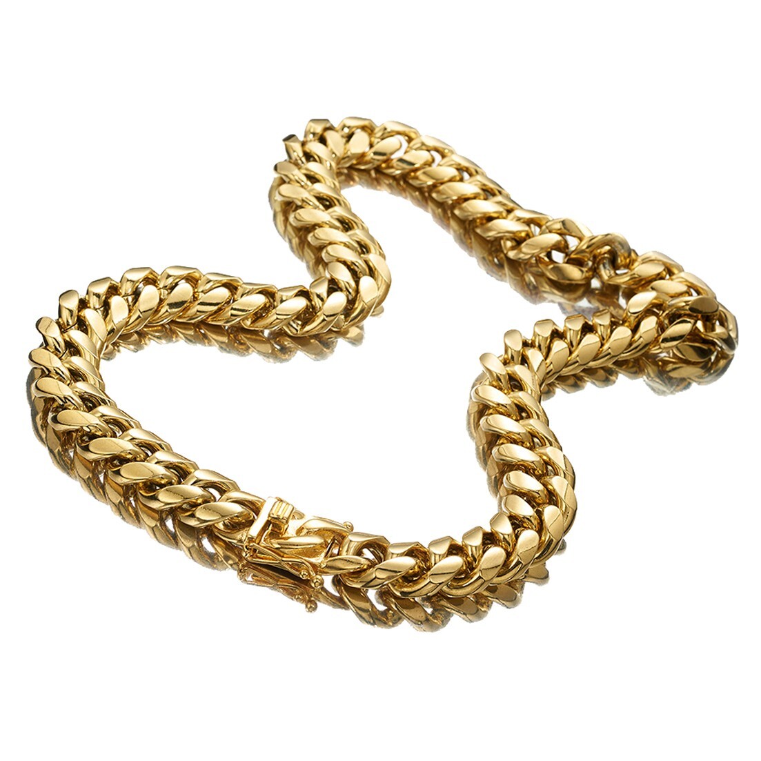 6-14mm Gold Tone Stainless Steel Curb Cuban Link Chain Necklace for Men Women