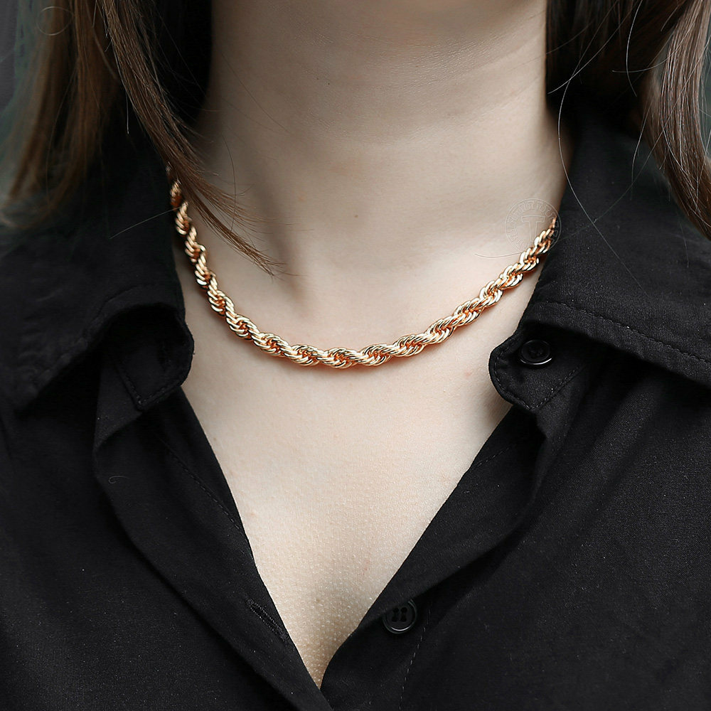 5/6/7mm 585 Rose Gold Twisted Rope Link Chain Necklace for Women Men Unisex