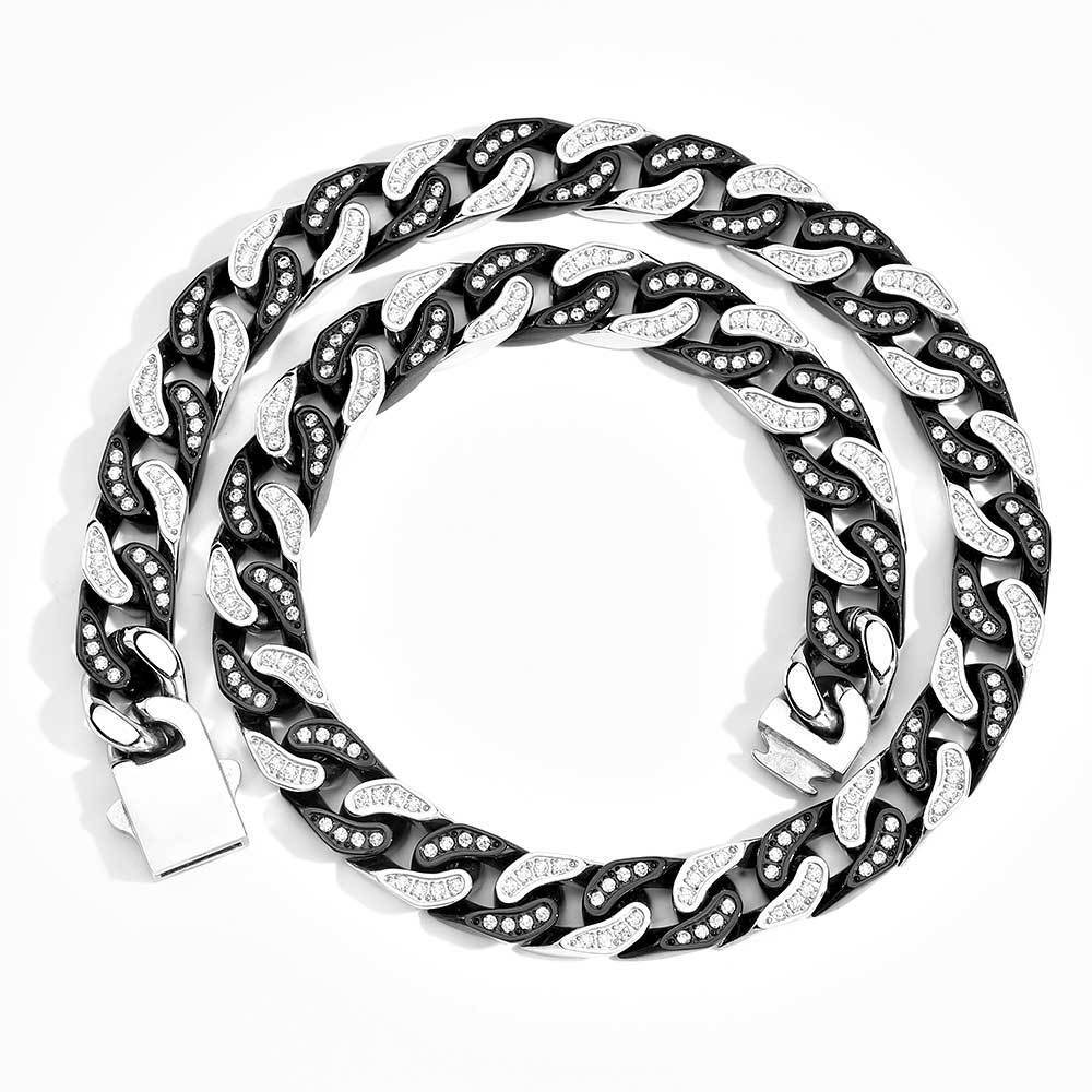 Steel Cuban Link Chain Necklace Full Zircon Mens Jewelry 12mm Hip Hop Stainless