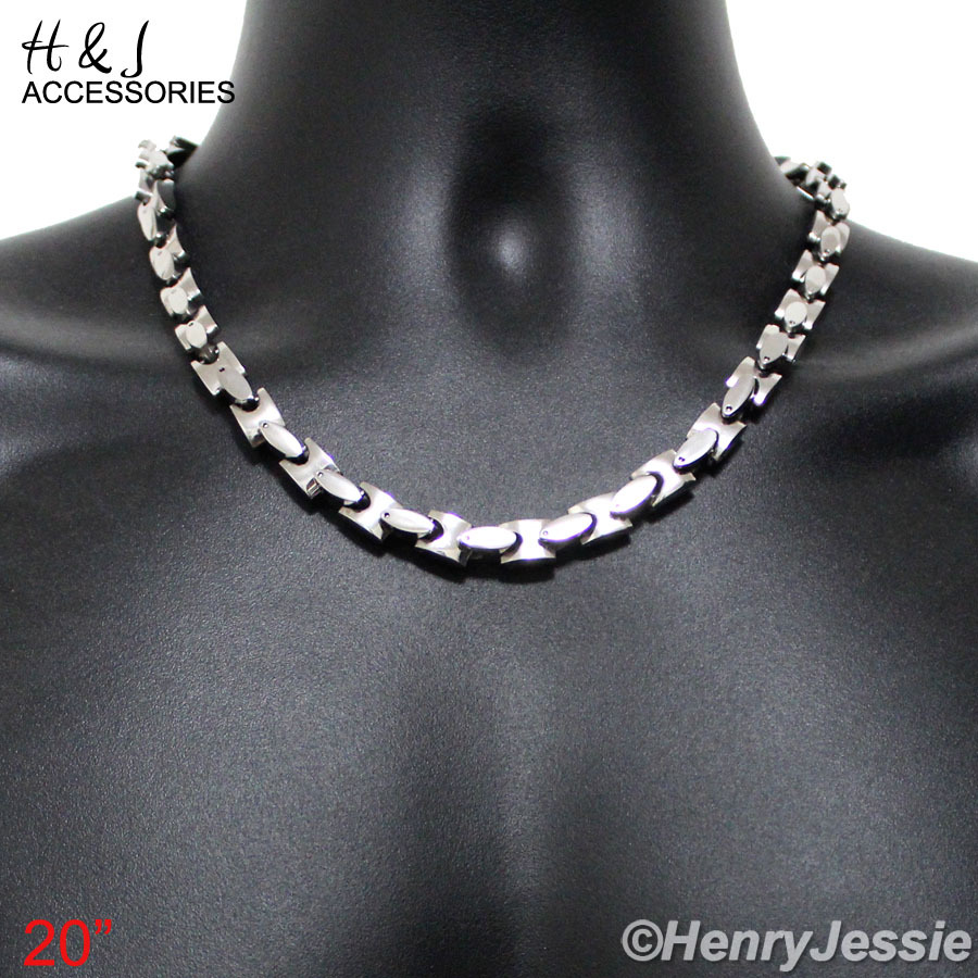 18-40″316L Stainless Steel HEAVY 8mm Silver Interlock Bones Link Chain Necklace
