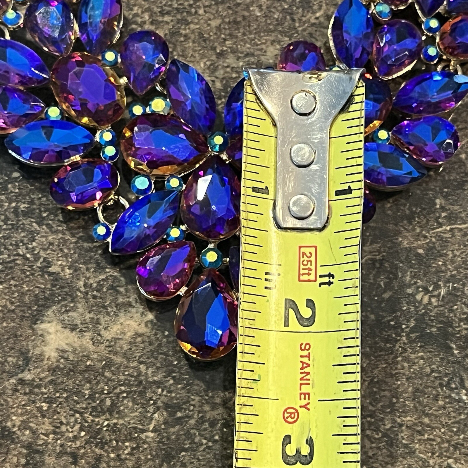Necklace Iridescent Purple Blue Glass Rhinestone A/B 16” Foil Back STATEMENT