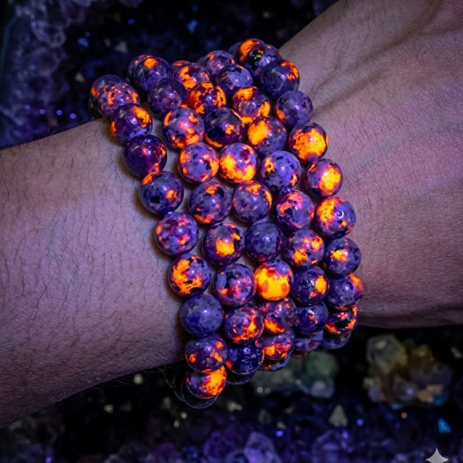 Natural Yooperlite Bracelet 8mm Stretch Round Beads Glow In Dark Healing Jewelry
