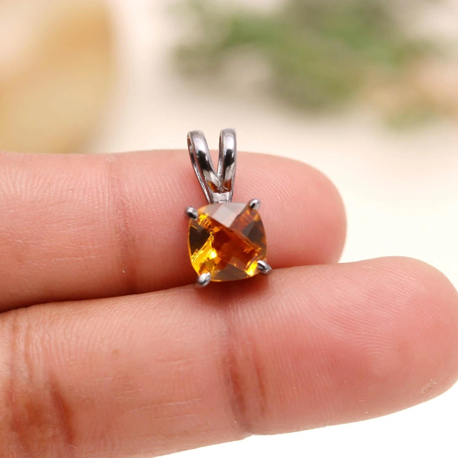 Natural Citrine Sterling Silver Pendant Natural 15 CT Certified Loose Gemstone