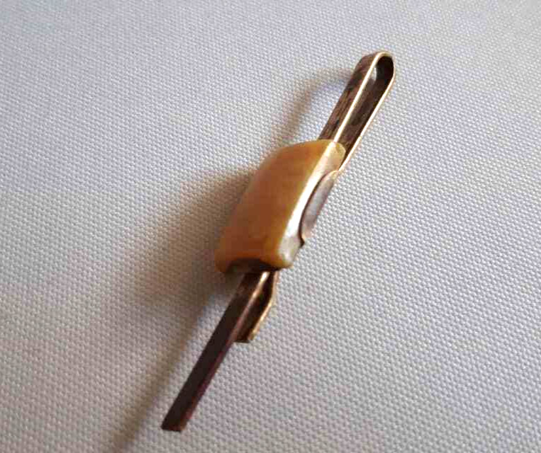 Vintage Brass Tie Bar Clip with cabochon Bakelite