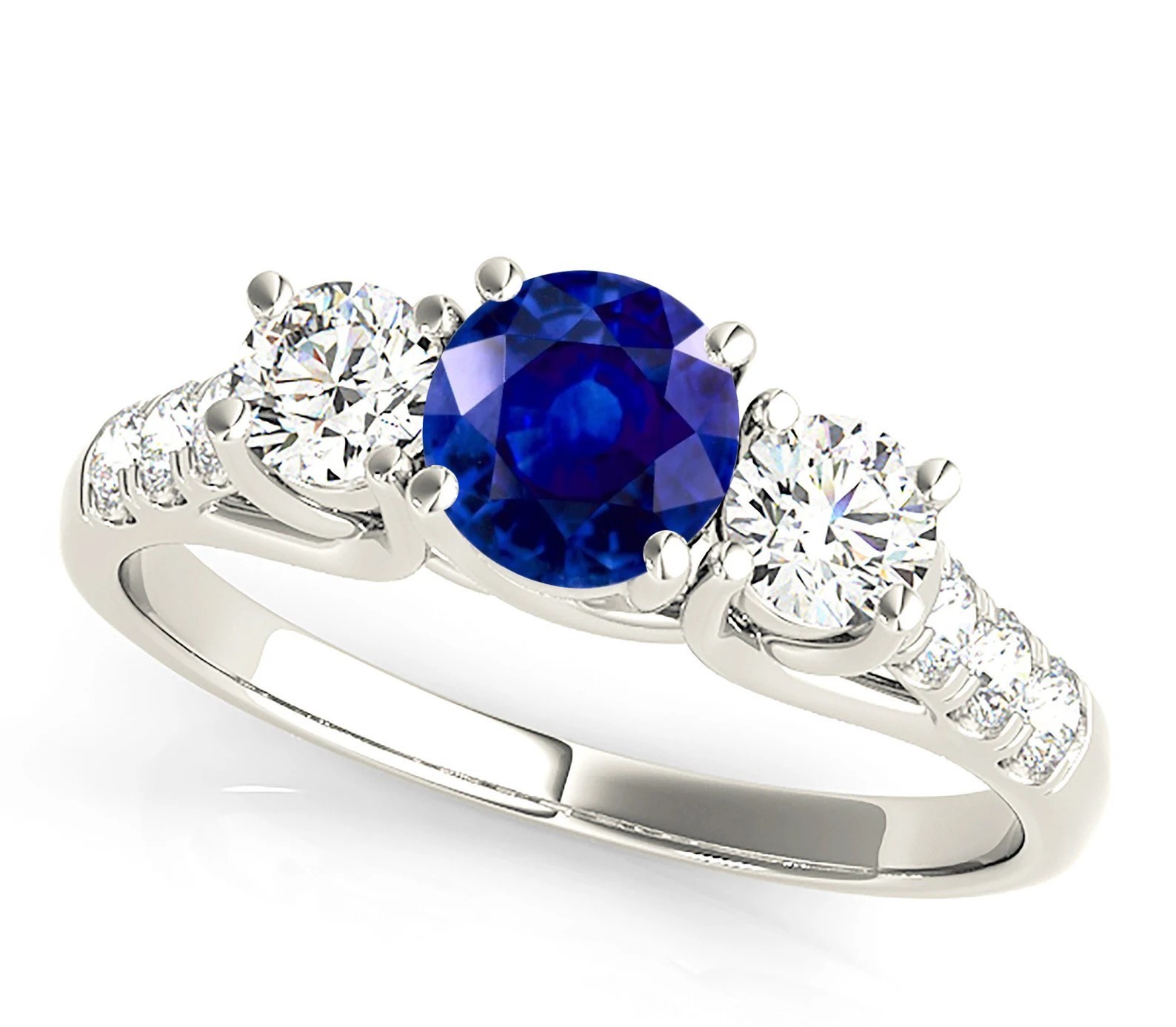 2.00 Ct Round Cut Natural Sapphire Diamond Engagement Ring 14K White Gold Size 6
