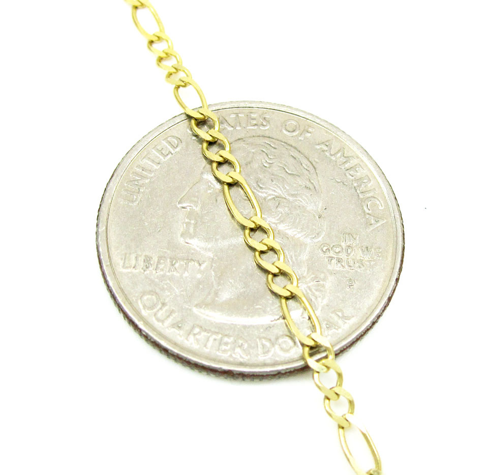 14K Yellow Gold Mens Womens 2.5mm Classic Figaro Chain Bracelet 7″ Inch
