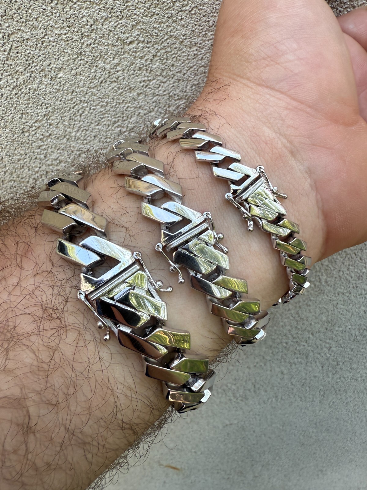 Monaco Prong Cuban Link Bracelet Hollow Rhodium Real 925 Silver 9-13mm ITALY