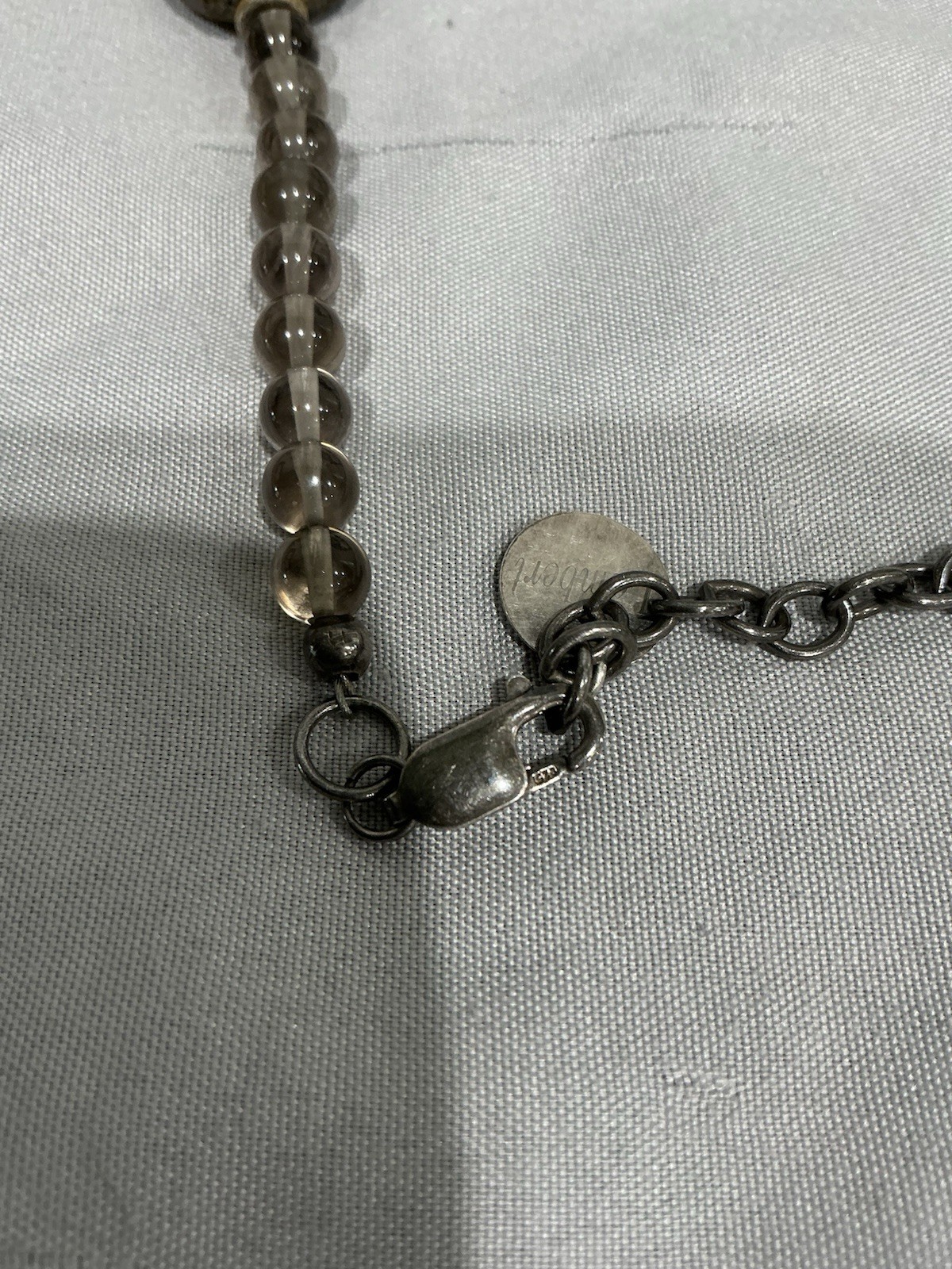925 silver Green & Brown Oval Stone Beaded Necklace Cable Chain