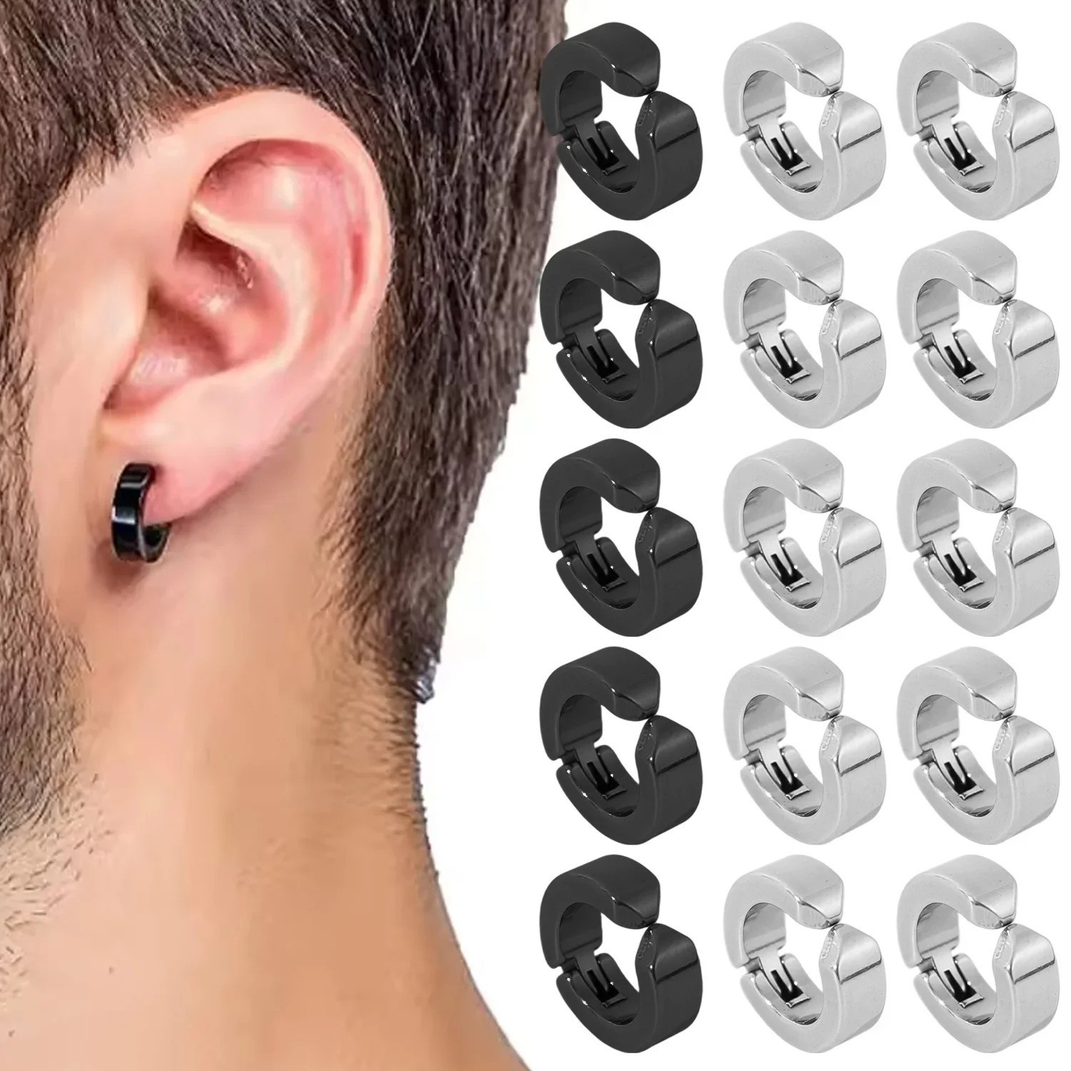 2pcs 316L Cuff Earring Non Piercing Hoop Earring Clip On Earring Fake Piercing